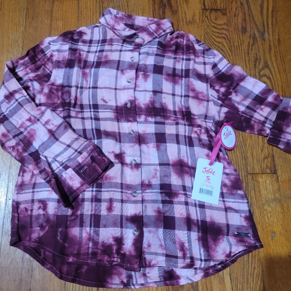 Nwt justice girl Long sleeve button down shirt